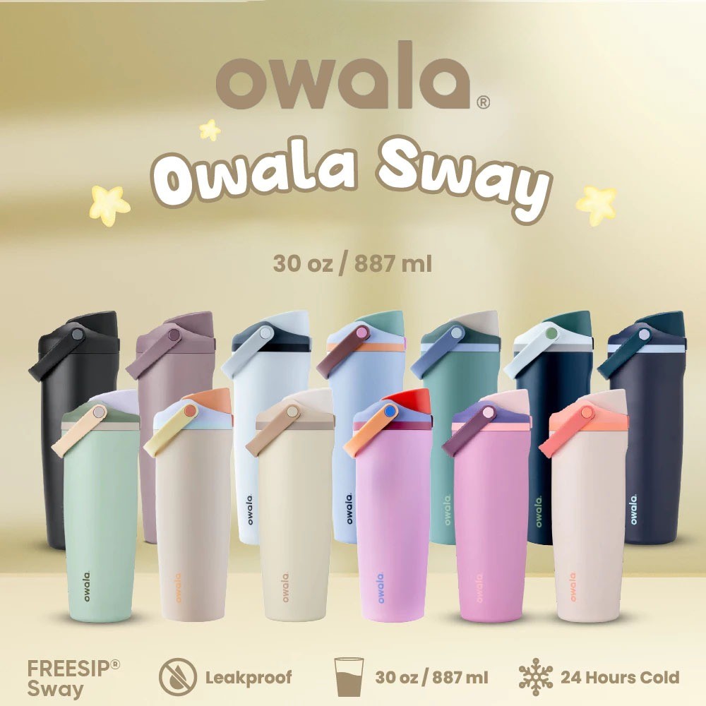 【100% ของแท้】Owala FreeSip Sway 30oz/40oz ขวดน้ําหุ้มฉนวนสแตนเลสพร้อมหลอด