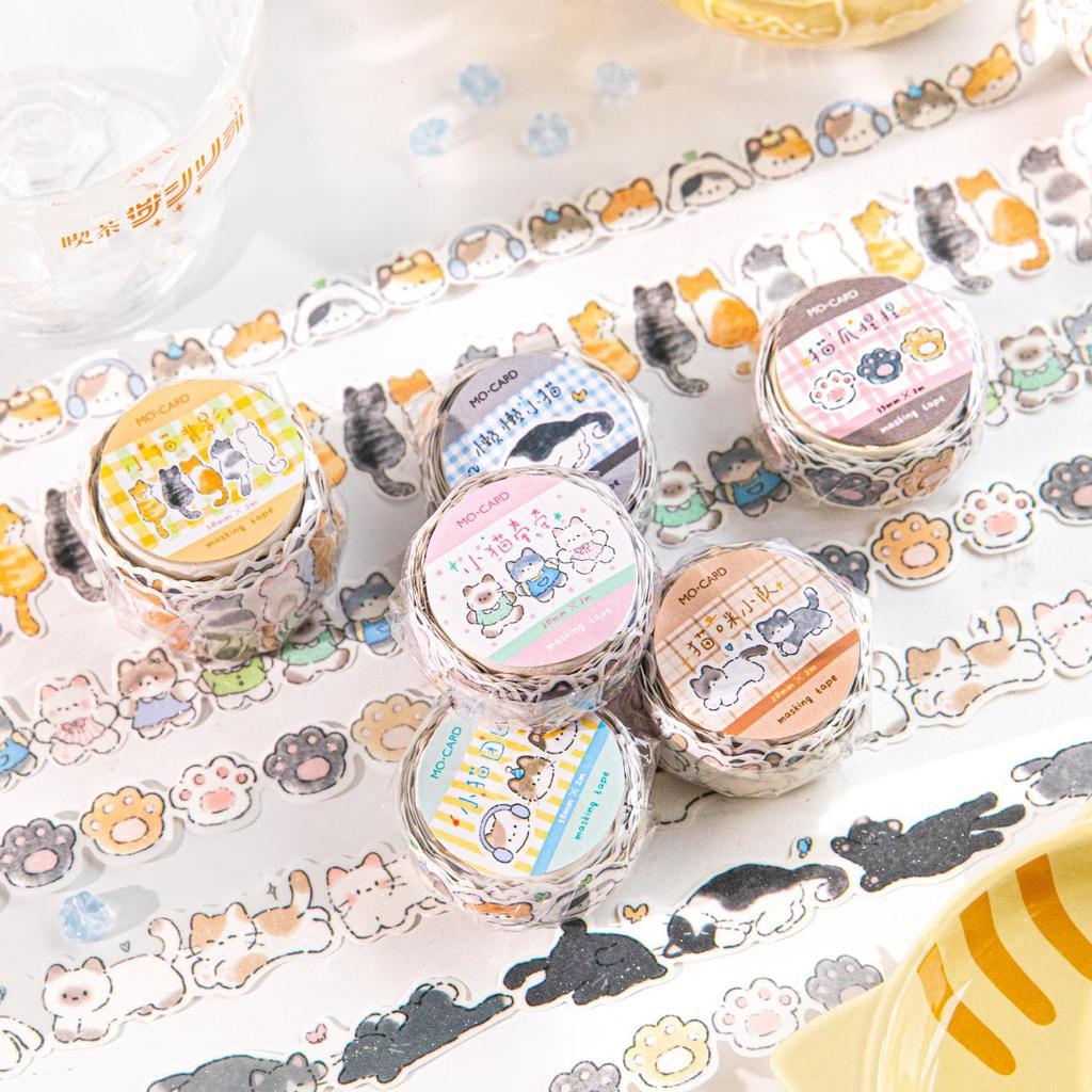 Kawaii แมว Washi เทปชุดสัตว์น่ารักความงามตกแต่ง Washi เทปสําหรับ Scrapbooking อุปกรณ์ Bullet Journal อุปกรณ์ Junk Journal เด็ก Art Craft เทป