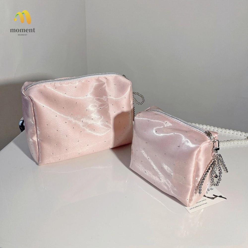 MOMENT กระเป๋าเครื่องสําอาง, Rhinestone Beaded Bowknot Small Makeup Bag, Fashion Multi-purpose Women