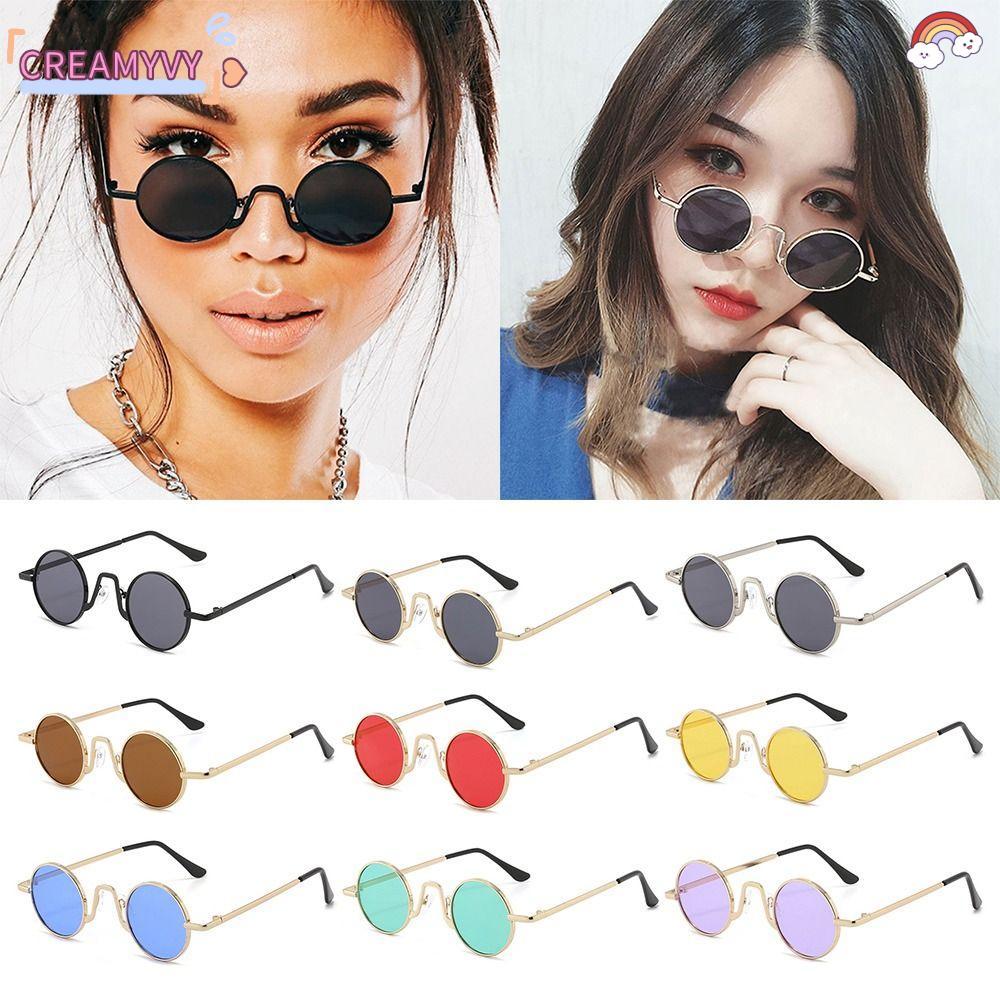 Creamyvy แว่นกันแดดน้ำหนักเบารูปแบบทรงกลม สีสันสดใส UV400 Protection เหมาะสำหรับสไตล์ Punk และ Hippie