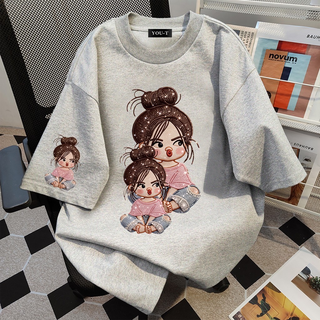 YOU-T เสื้อแฟชั่น ใส่สบาย เสื้อยืดแขนสั้น ลาย เสื้อ"Pouting girl" ผ้านิ่ม OVERSIZE แฟชั่น ผ้าฝ้าย 100% สไตล์เกาหลี