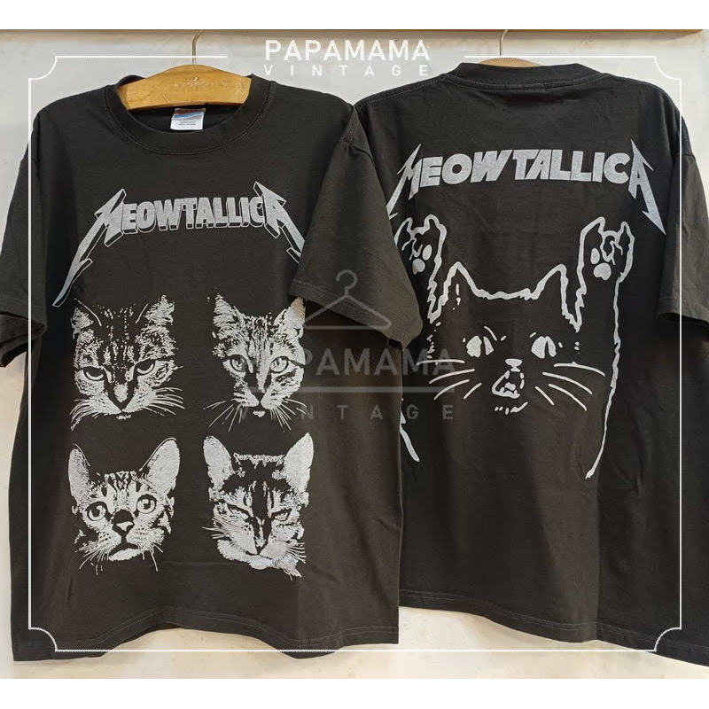 MeawtallicA metallica parody เสื้อวินเทจ เสื้อล้อ น้องแมว tag Hanes papamama vintage shirt