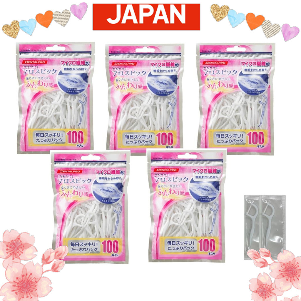 Direct from Japan Dental Pro Fresh Floss Picks 100pcs x 5 sets (500pcs) + 2 floss picks