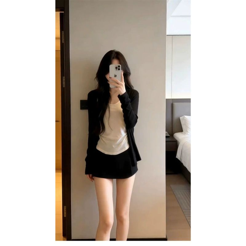 เสื้อกั๊กดันขึ้นสไตล์เกาหลี ฤดูใบไม้ผลิและฤดูร้อนปี 2026 สเวตเตอร์ถักลายละเอียดสีดำ ดีไซน์หลวมคล่องตัว