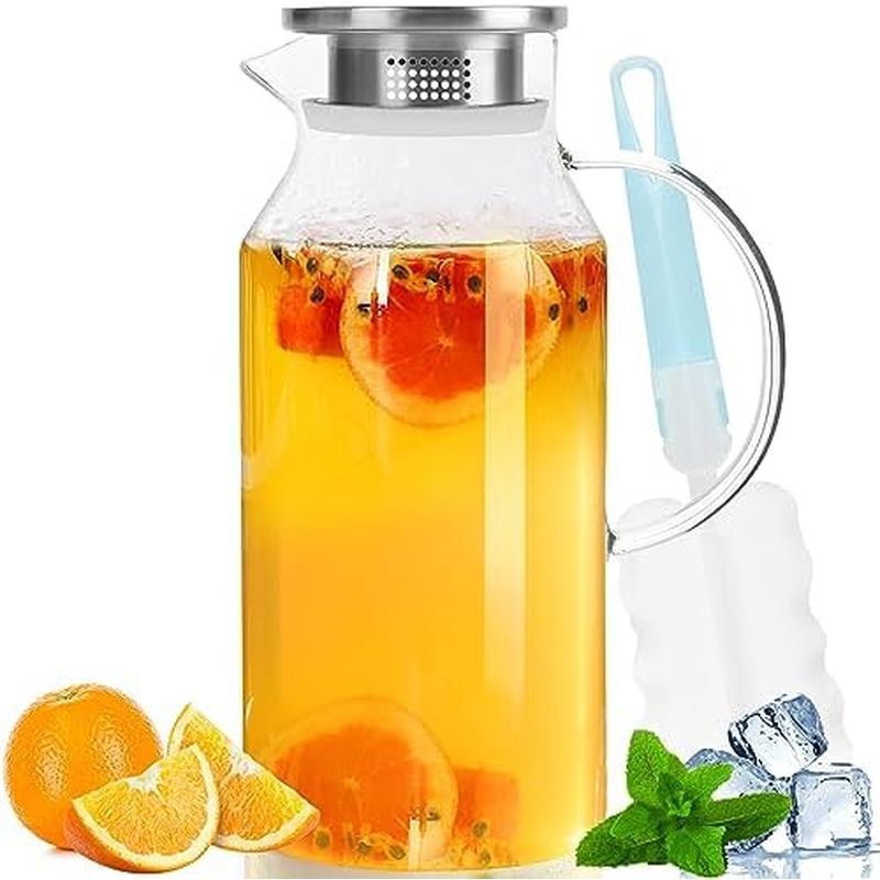 Yirilan Glass Pitcher, 2.2 Liter Water Pitcher With Lid,Iced Tea Pitcher for Fridge,Carafe With Lid,