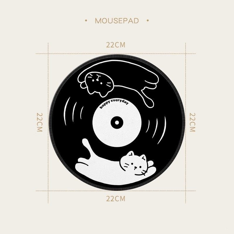 แผ่นรองเมาส์ทรงกลม Mouse Pad ลายแผ่นเสียง Vinyl Record ขนาด 22 X 22 ซม. (หนา 3 มม.) แผ่นรองโต๊ะ