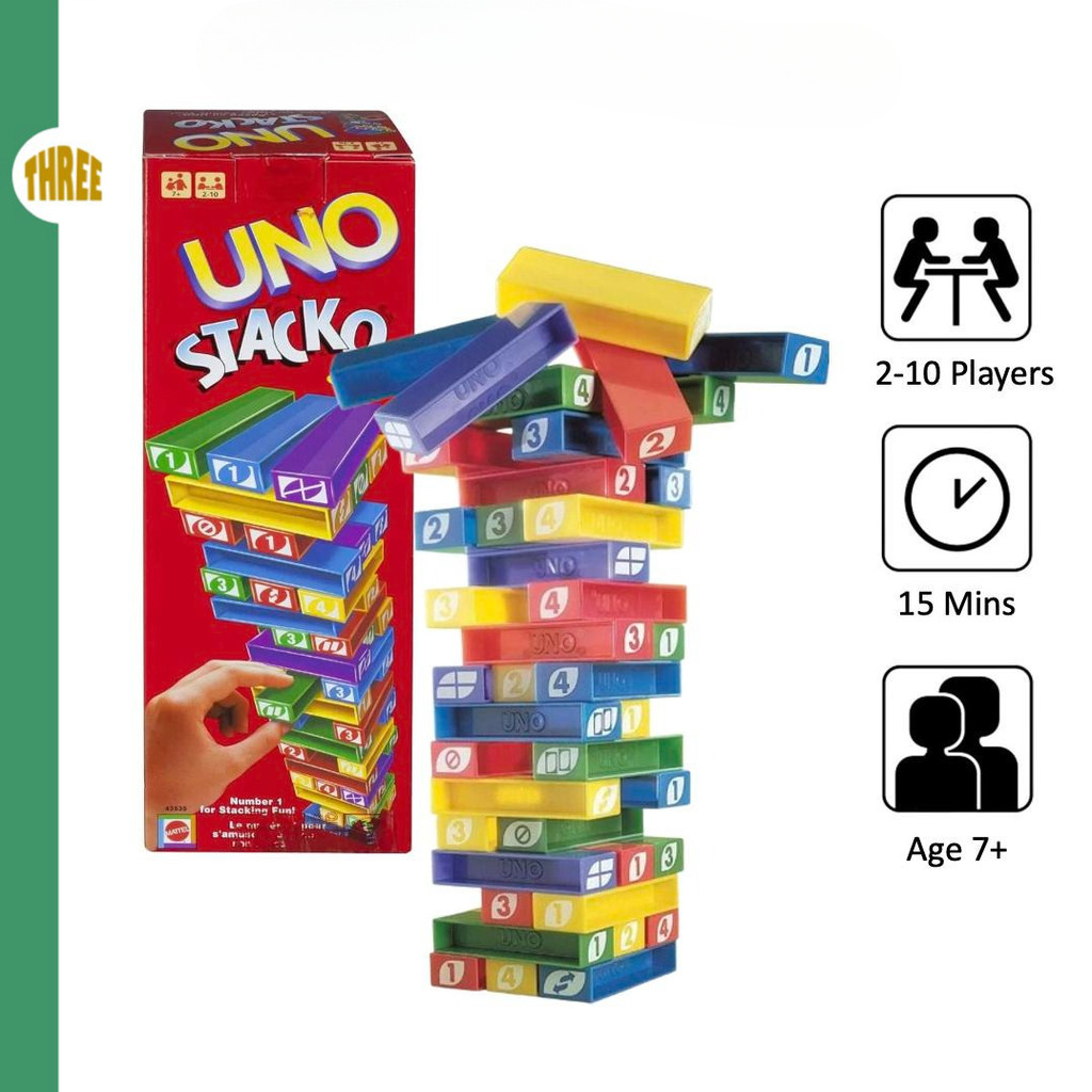 UNO Stacko Strategy Game สําหรับครอบครัวและเพื่อนเกมปาร์ตี้เกมสําหรับเด็กเกมกระดานเกมคลาสสิก