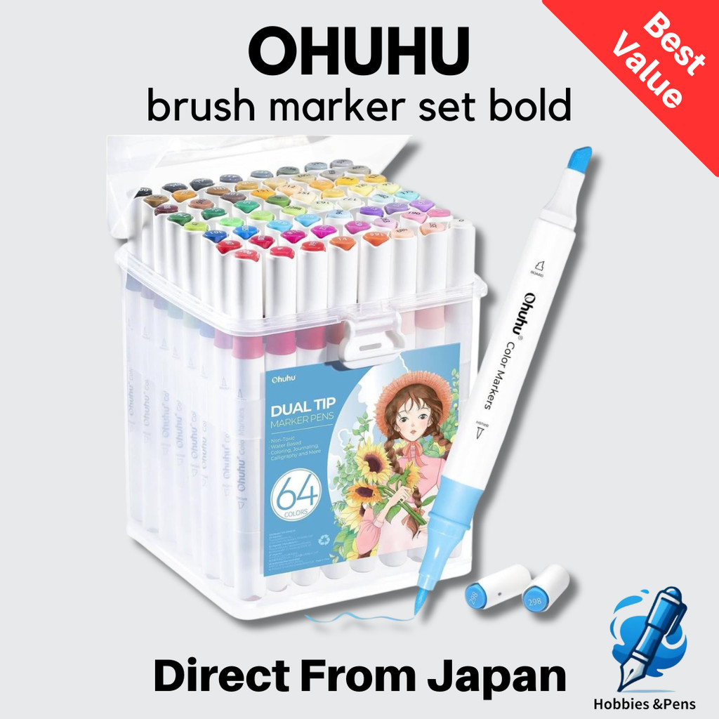 Ohuhu Water-Based Brush Markers Bold Tip Illustration Set 63 Colors