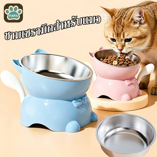 🐱ชามเซรามิกสำหรับแมว ชามอาหารแมว ชามน้ำแมว ชามแมวยกสูง ชามแมว แตนเลส แบบเอียง สําหรับสัตว์เลี้ยง สุนัข แมว