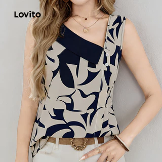 Lovito แคชชวล เสื้อท็อปผู้หญิง ทรงไม่สมมาตร ลายสีบล็อก สําหรับฤดูใบไม้ผลิ/ฤดูร้อน L182ED095