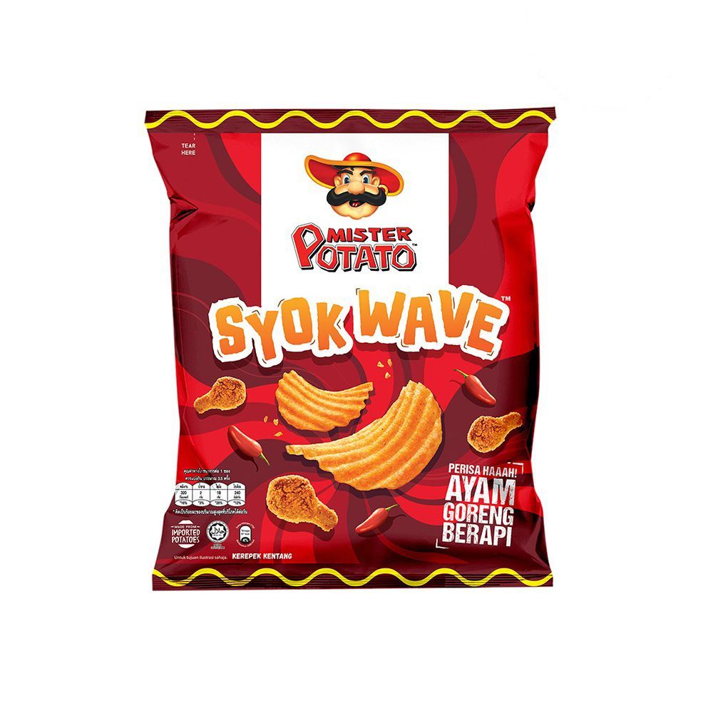 [สินค้าส่งด่วน] มิสเตอร์โปเตโต้มันฝรั่งไก่ทอดสไปซี่ 55ก. MISTER POTATO SYOK WAVE AYAM GORENG 55G.