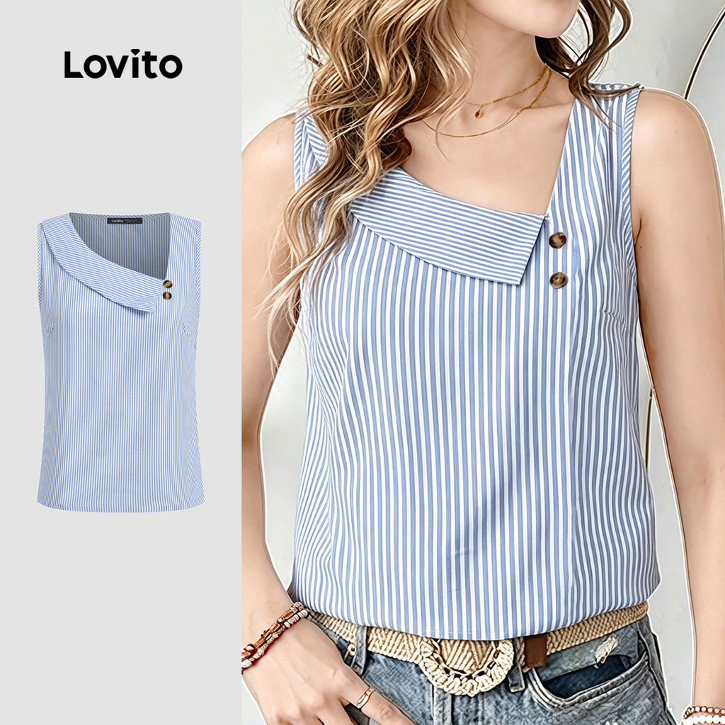 Lovito เสื้อเบลาส์ลําลองผู้หญิงสําหรับฤดูใบไม้ผลิและฤดูร้อน LK5ED232
