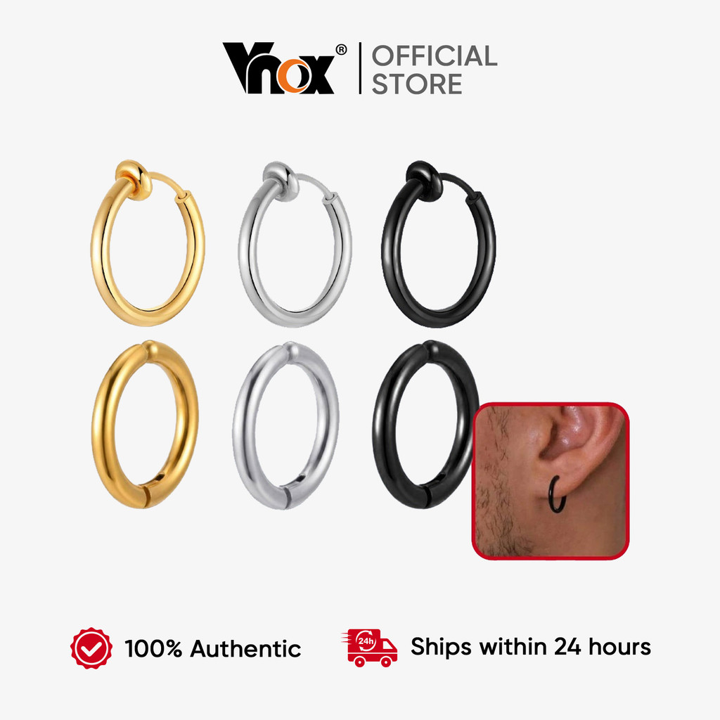 Vnox ต่างหูห่วงแบบหนีบทรงกลม Unisex | ต่างหูเหล็กไทเทเนียมแบบไม่เจาะสําหรับผู้ชายและผู้หญิง | ป้องกันสนิมและสารก่อภูมิแพ