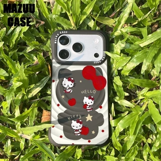 เคสไอโฟนแม่เหล็ก ลอนคลื่น มุมหนากันกระแทก ซิลิโคนดำ ลายตัดกรอบHelloKitty iPhone 17 16 15 14 13 Pro Max Plus