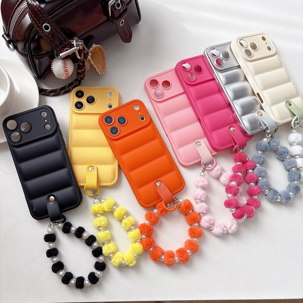 สีส้มเงินและกุหลาบสีแดงลงแจ็คเก็ตเคสโทรศัพท์ที่มีมุกล้างบอลเชือกเส้นเล็กเหมาะสําหรับ ไอโฟน 17โปรแม็กซ์ 16 15 14 13 12 11ป้องกันการตก