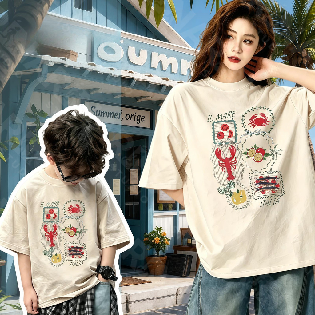 🔥พร้อมส่ง&COD🔥RINASTUDIO🔥 เสื้อยืดคอกลมลายกุ้งมังกรและอาหารทะเล ชุดครอบครัวสไตล์ซัมเมอร์ ใส่ได้ทั้งผู้ใหญ่และเด็ก A55#4