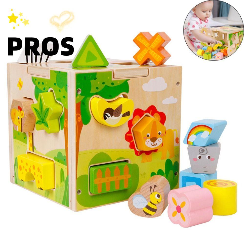 PROS กิจกรรมไม้ Cube, Vintage ไม้ Sorting Cube รูปร่าง Sorter ของเล่น,คุณภาพสูงรูปแบบรูปแบบการจับคู่