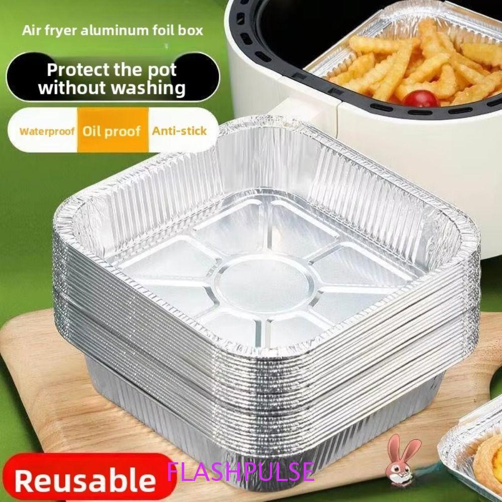 FLASHPULSE 30 ชิ้นอลูมิเนียมฟอยล์ถาดอบ, 6/7/8/9 นิ้ว Non-Stick Air Fryer กระทะ,ถาดอบสแควร์วางซ้อนกันได้หนาอลูมิเนียมฟอยล์ชามอาหาร Prep