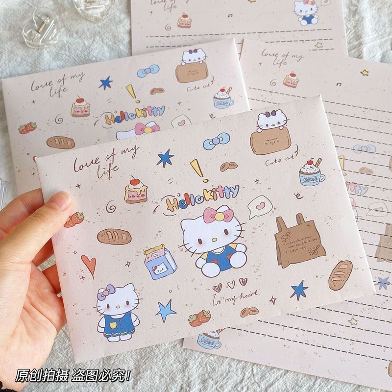 Hellokitty信封信纸套装祝福可爱礼物手写创意高颜值卡通信笺送礼26.5.7sss ชุดกระดาษเขียนจดหมาย Hellokitty ของขวัญน่ารักสำหรับแสดงความปรารถนาดี กระดาษเขียนจดหมายการ์ตูนสร้างสรรค์ทำมือคุณภาพสูงสำหรับมอบเป็นของขวัญ 26.5.7sss