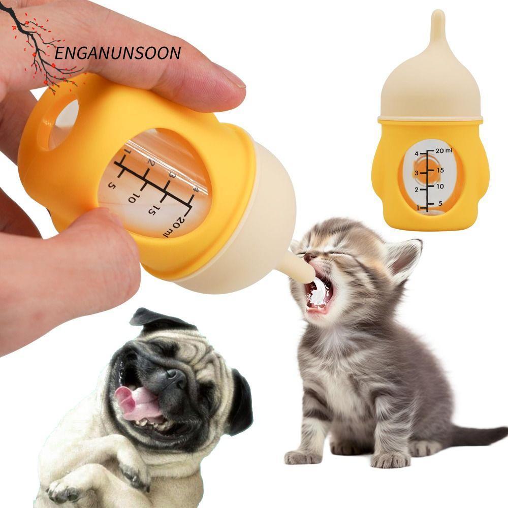 ENGANUNSOON ขวดลูกแมว, ขวดซิลิโคนลูกสุนัขกันลื่น, เครื่องชั่งอิทธิพล 20/80ML Wth วาล์วป้องกันการสําลักขวดนมสัตว์เลี้ยง