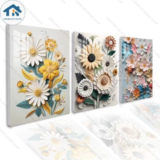 ชุดภาพวาดตกแต่งผนัง 3 ชิ้น ลายดอกไม้ 3D เสมือนจริง สไตล์สุนทรียภาพ ตกแต่งห้องรับแขก