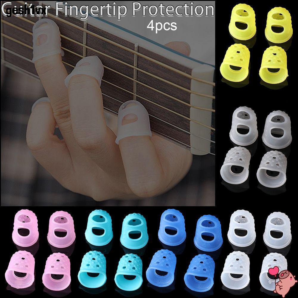 LOLLIPOP 4 ชิ้น/เซ็ตกีตาร์ปลายนิ้วป้องกัน XS/S/M/L/XL ลื่น Antipain Fingersall สําหรับ Ukulele