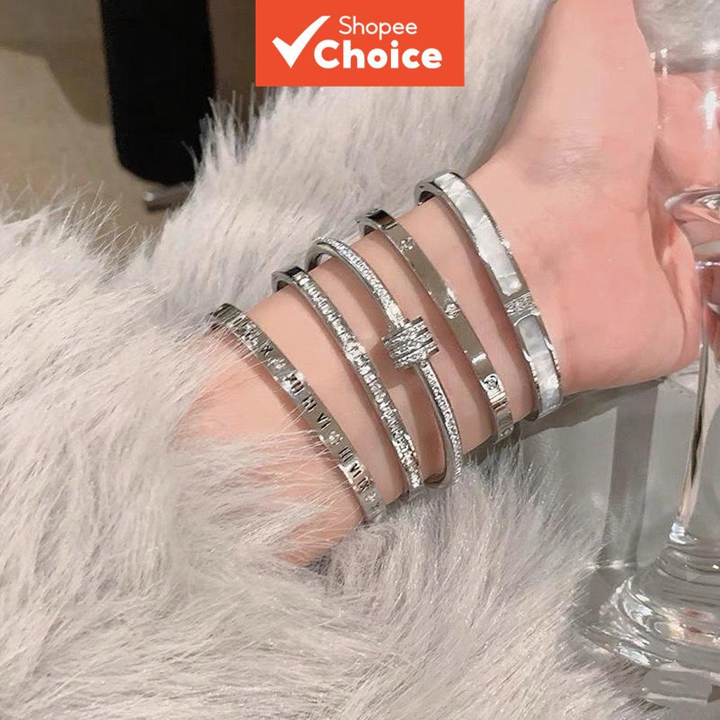 Luxury Pave Zircon สร้อยข้อมือเหล็กไทเทเนียม Silver Non-tarnish คู่กําไลข้อมือ