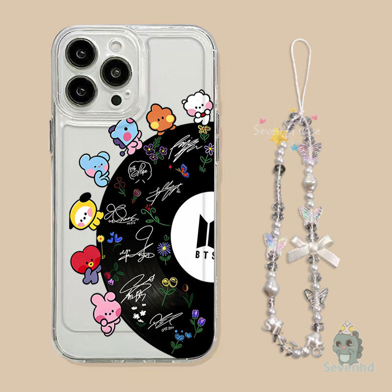 InsเกาหลีปลอกสําหรับiPhone 17 16 11 15 14 13 12 Pro Xs Max XR X 7 8 Plus BTSตัวอักษรดอกไม้Clear Soft TPUเคสโทรศัพท์ฝาหลังพร้อมเชือกเส้นเล็ก