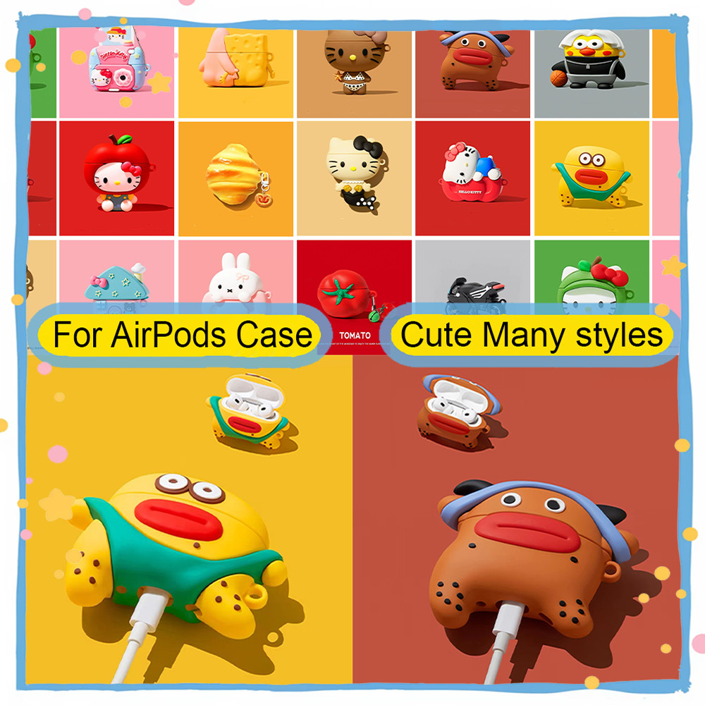 การ์ตูนตลก 3D ซิลิโคนป้องกันกรณีสําหรับ AirPods Pro/Pro2/Pro3 สําหรับ AirPods 4/3/2/1 ซิลิโคนหูฟังปลอก