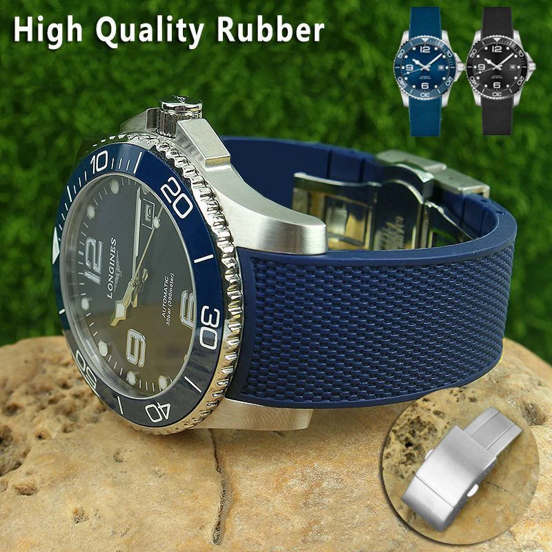 Silicone Watch Strap Waterproof Watchband for Longines Strap for Conquest HydroConquest L3.742 782 S