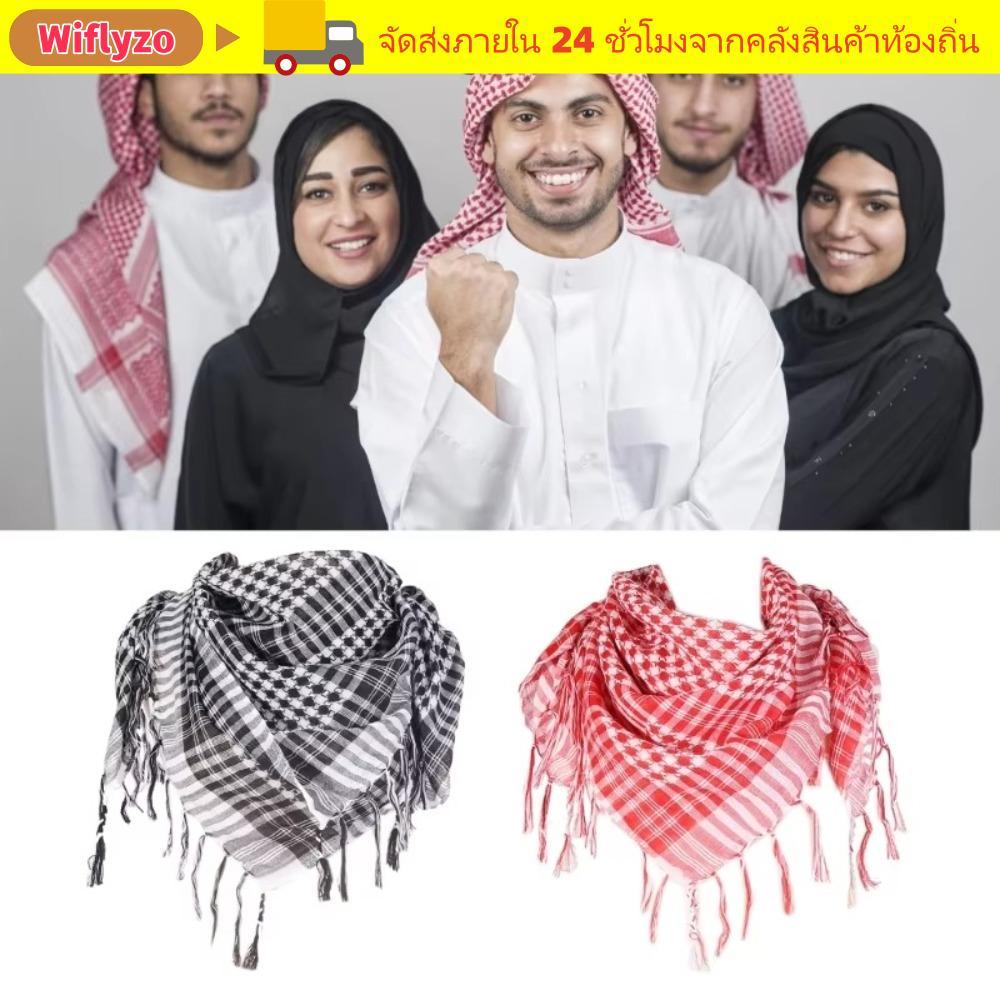 WIFLYZO Head Neck Scarf, เครื่องแต่งกายที่มีพู่อาหรับ Shemagh Headscarf, ผ้าพันคอผ้าพันคอขนาดใหญ่ Keffiyeh สําหรับผู้ชายผู้หญิง