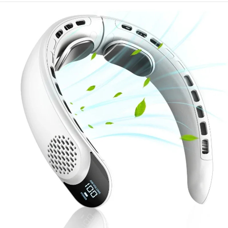 4000mAh Leafless พัดลมคล้องคอแบบพกพา 3 เกียร์ปรับ Super Strong Wind Fast Cooling มัลติฟังก์ชั่น