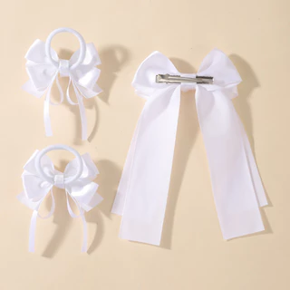 3 ชิ้นหวานสีขาว Bows กิ๊บติดผมสําหรับสาว Fresh Barrette Boutique ผ้าเต็มรูปแบบเด็ก Headwear อุปกรณ์เสริมผม