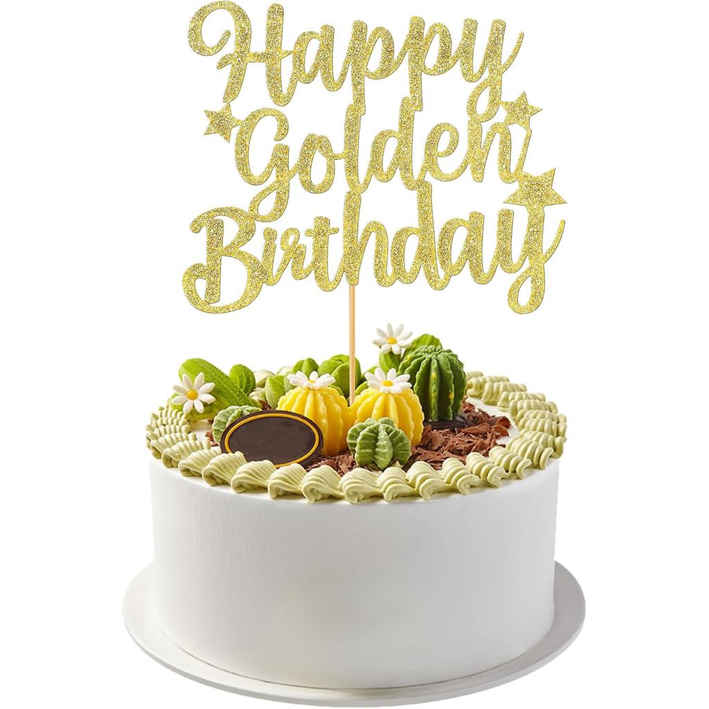 KALIONE Gold Glitter Happy Golden Birthday Cake Toppers 1/10/15/18/21/25/30/40/100th Birthday Party 
