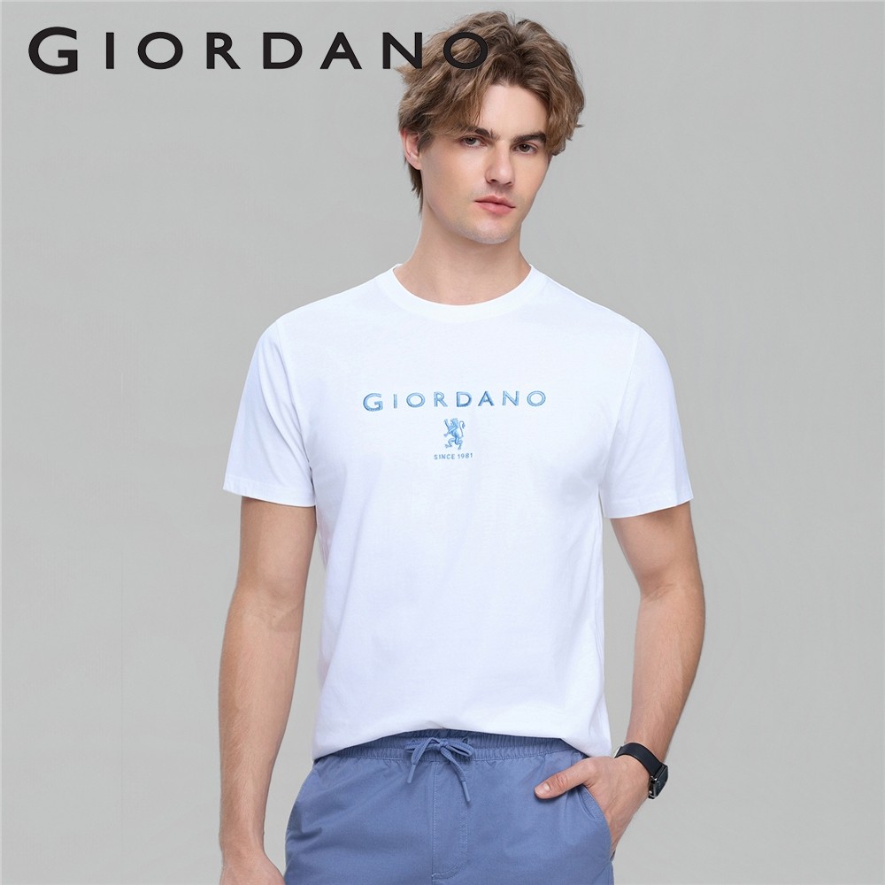 GIORDANO MENS Signature Slim Short Sleeve เย็บปักถักร้อย Tee 0 01096202S-5XL