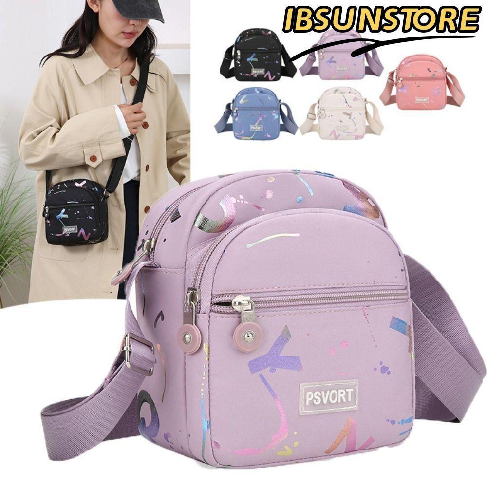 IBSUNSTORE กระเป๋าสะพายไหล่ หลายชั้น ดีไซน์แฟชั่นสำหรับผู้หญิง ทำจากไนลอน มีช่องใส่โทรศัพท์