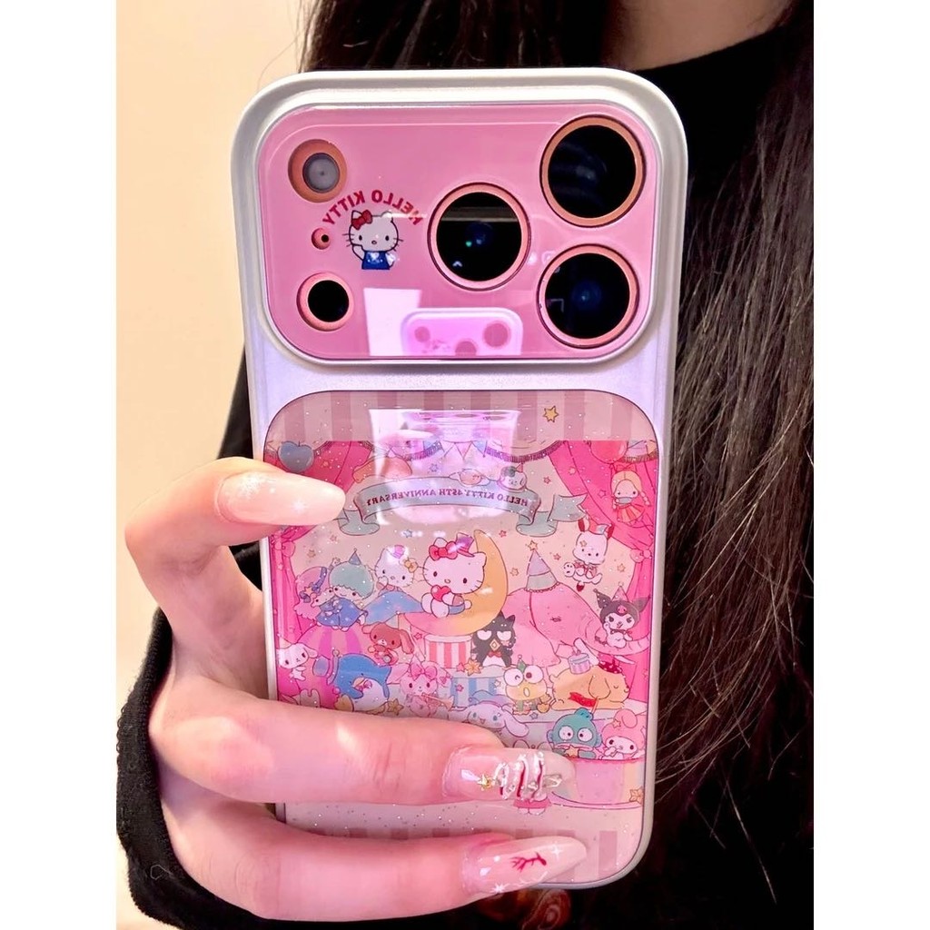 การ์ตูนน่ารักเต็มหน้าจอแมววางกาวเคสโทรศัพท์สําหรับiPhone17 16 15 Pro Maxกันกระแทกกล้องป้องกันDrop-proof Hardปกหลัง