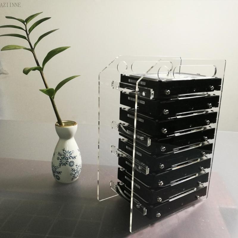 Aziin 3 5 In DIY อะคริลิคฮาร์ดดิสก์วงเล็บ Bay คอมพิวเตอร์เดสก์ท็อปฮาร์ดไดรฟ์ภายนอกชั้นวาง HDD กล่องเก็บ Organizer
