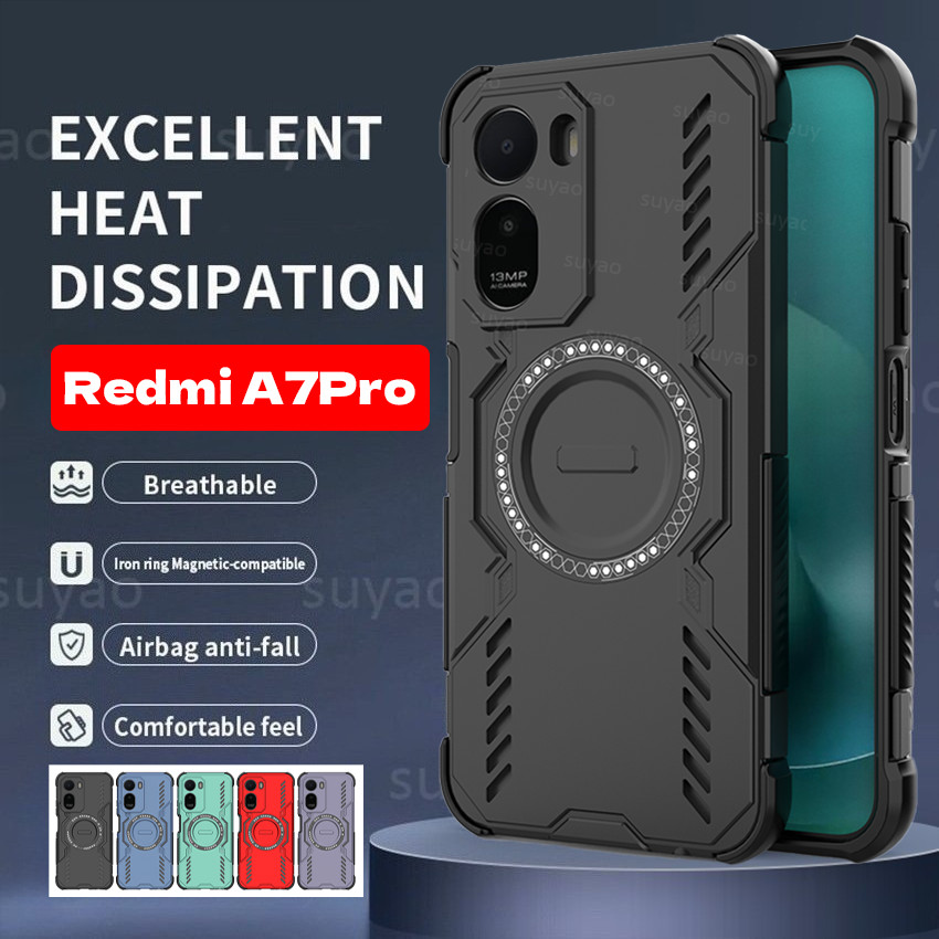 สําหรับ Redmi A7Pro A7 Pro 2026 เกราะเคสโทรศัพท์แม่เหล็กดึงดูดการกระจายความร้อนแหวนปลอก RedmiA7Pro กันชนกันกระแทกแฟชั่นเลนส์ป้องกันฮาร์ดปกหลัง