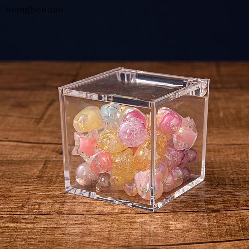 (niangbenaaa) กล่องลูกบาศก์สี่เหลี่ยมอะคริลิคใสพร้อมฝาปิด/กล่องขนมที่ทนทาน / ภาชนะจัดระเบียบเคสใสแบบใช้คู่ใหม่
