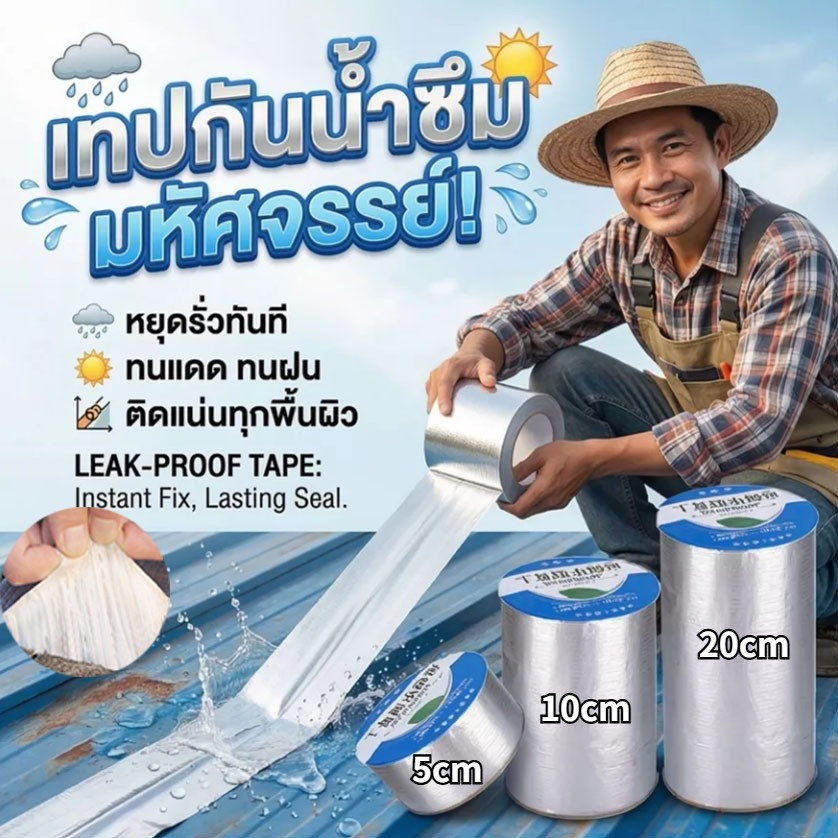 【3 ชิ้น】ความหนาเทปกันน้ำ 5 เมตรกาวเหนียวติดแน่นทนทานต่อความชื้นสูงเทปฟอยล์