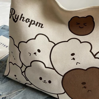 กระเป๋าผ้า แคนวาส ทรงโท้ท ขนาดใหญ่ สไตล์ญี่ปุ่น น่ารัก สะพายไหล่ ลำลอง ไปโรงเรียน ใช้ในชีวิตประจำวัน
