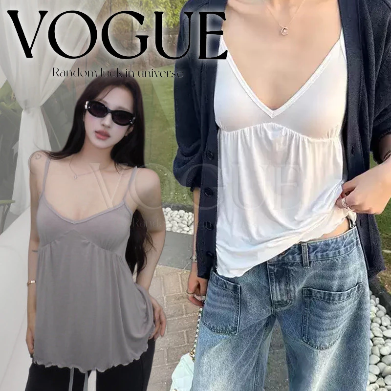 Vogue🌟พร้อมส่ง🌟 เสื้อสายเดี่ยวคอวี ดีเทลเรียบๆมี4สี ใส่สบายระบายอากาศได้ดี (FY2057)