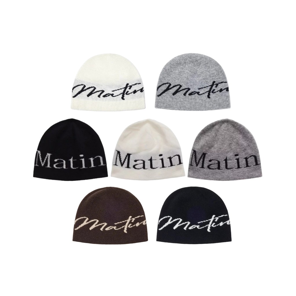 MATIN KIM Logo Jacquard Short Beanie in / Knit Beanie in  / Linen Beanie in