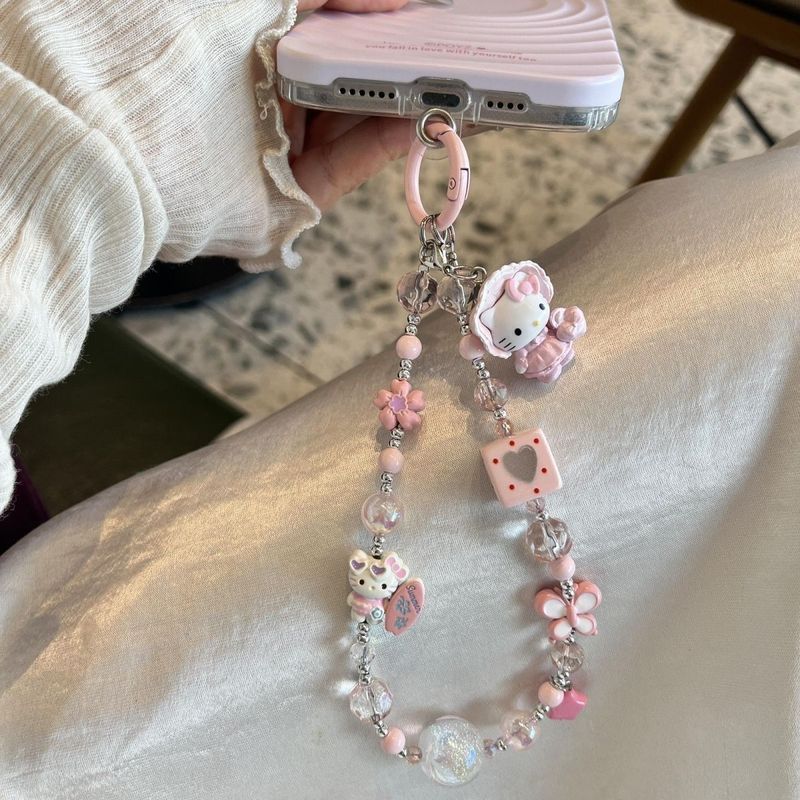 Ins Wrist Girl Lanyard kt ห่วงโซ่โทรศัพท์มือถือแขวนจี้ ccd จี้กล้องลูกปัด kitty Cat โทรศัพท์มือถือ