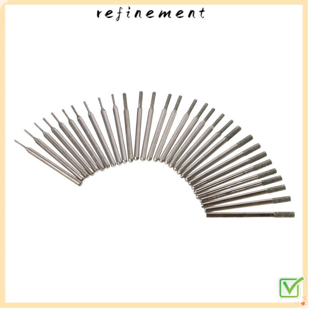 REFINEMENT 30 pcs 1 มม.2 มม.3 มม.เจาะเพชรชุด, ขนาดผสม 1/8 Shank Diamond Burr Bits, Art บด Rod มาตรฐานอัญมณีหิน Lapidary เครื่องมือ Dremel เจาะ Bits
