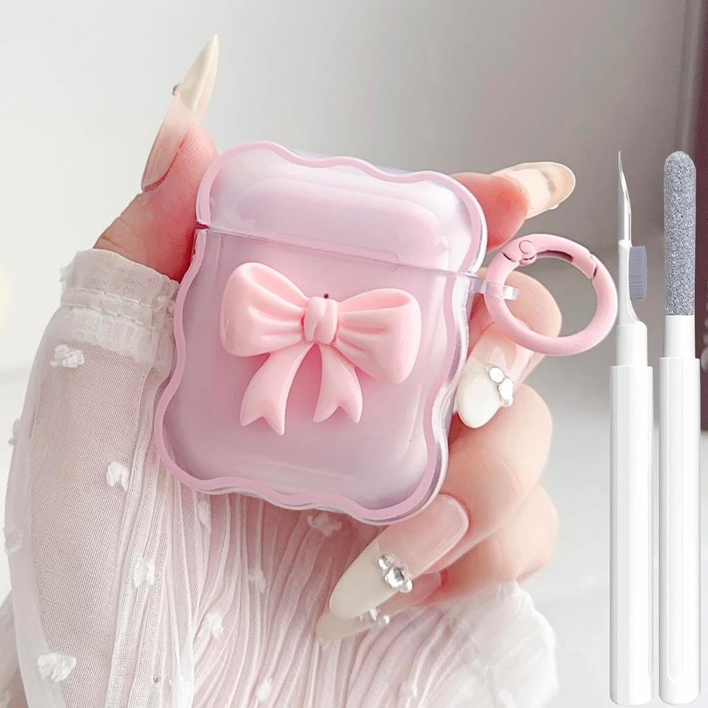 น่ารัก AirPods 2/1 รุ่นเคสใส, Girly 3D Bow Design Soft TPU ป้องกันกันกระแทก Kawaii Apple iPod 2nd/1s