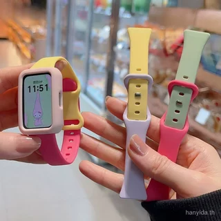 2 in 1 สายซิลิโคนสีลูกกวาด + เคสป้องกันสําหรับ Huawei Band 11 สมาร์ทวอท์ชสายรัดข้อมือสร้อยข้อมือสําหรับ Huawei Watch Band 11 Pro 11 Pro สร้อยข้อมือ