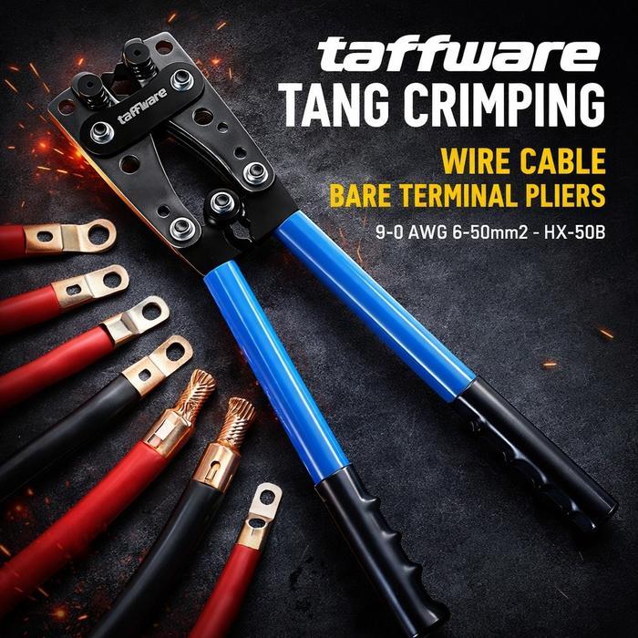 Taffiffware Crimping คีมสายไฟ Bare Terminal คีม 9-0 AWG 6-50mm2 - HX-50B - สีฟ้า