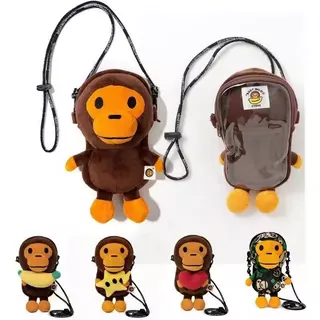 Bape Milo Monkey Plush Crossbody Bag, กระเป๋าสะพายข้างสําหรับเด็กสําหรับโทรศัพท์และการ์ด